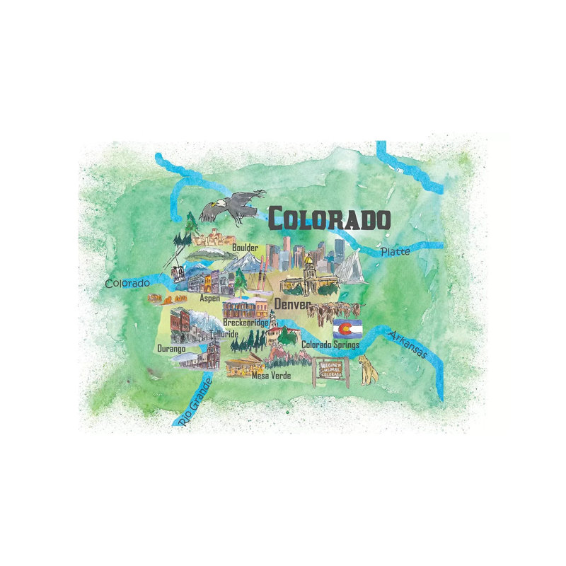 USA, Colorado Illustrated Travel Poster by Markus & Martina Bleichner - Wrapped Canvas Gallery-Wrapped Canvas Giclée
