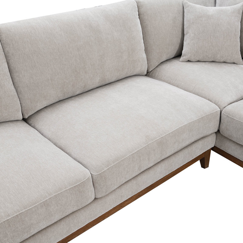 Cherelle Chenille Left-Chaise Sectional With Throw Pillows, Left Hand Facing, Gray Chenille