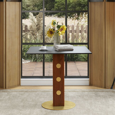 Modern Dining Table, 33.5" Sintered Stone Table With Wooden Leg & Gold Base, 2 - Person Kitchen Table For Small Space, 150Lbs Weight Capacity(Only The Negotiation Table)