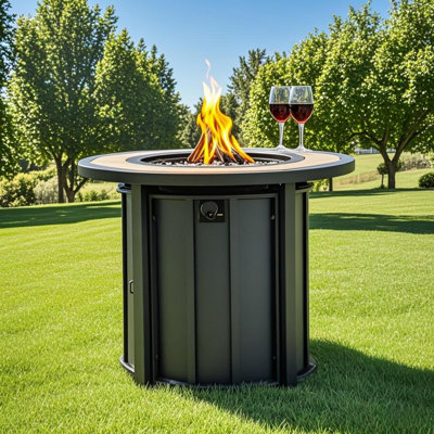 30" Propane Gas Fire Pit Table, 50000 BTU Round Steel Fire Pit With Mosaic Ceramic Tabletop For Outside Patio Deck Garden Backyard- Black