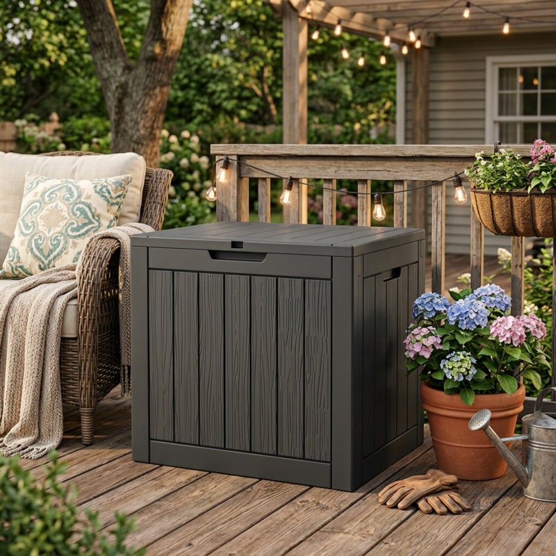 30-gallon Lockable Resin Deck Box,outdoor Storage Chest, Black