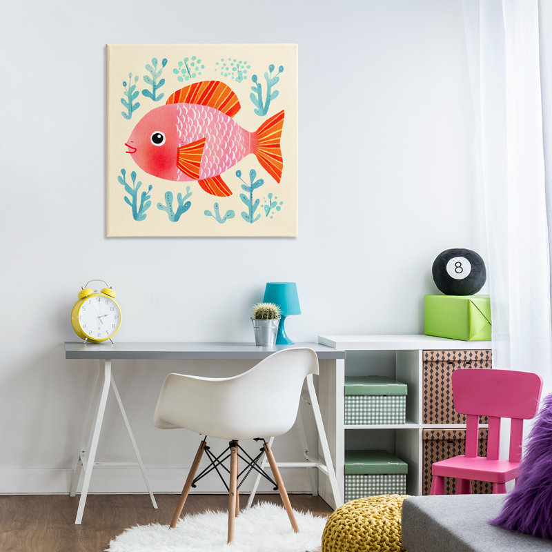 «Happy Fish & Seaweed Sprig», art mural sur toile par Andrea Haase, H 30 po x l 30 po