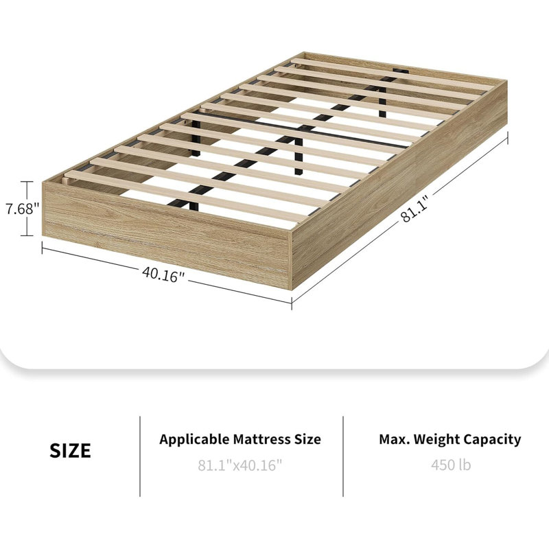 Floor Standing Bed Frame with Wooden Slat, Support, No Box Spring Needed, Noise Free & Easy Assemble, Modern Minimalist Bedroom Furniture for Apartments