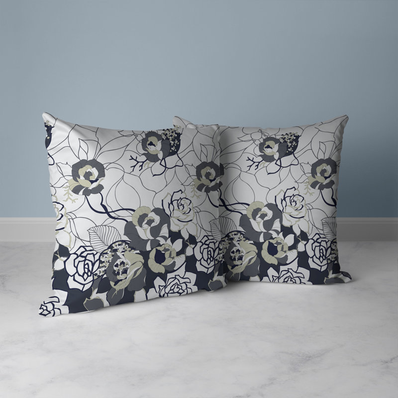 Coussin décoratif réversible Regal Rose Retreat, H 20 po x l 20 po, Blanc / gris / foncé