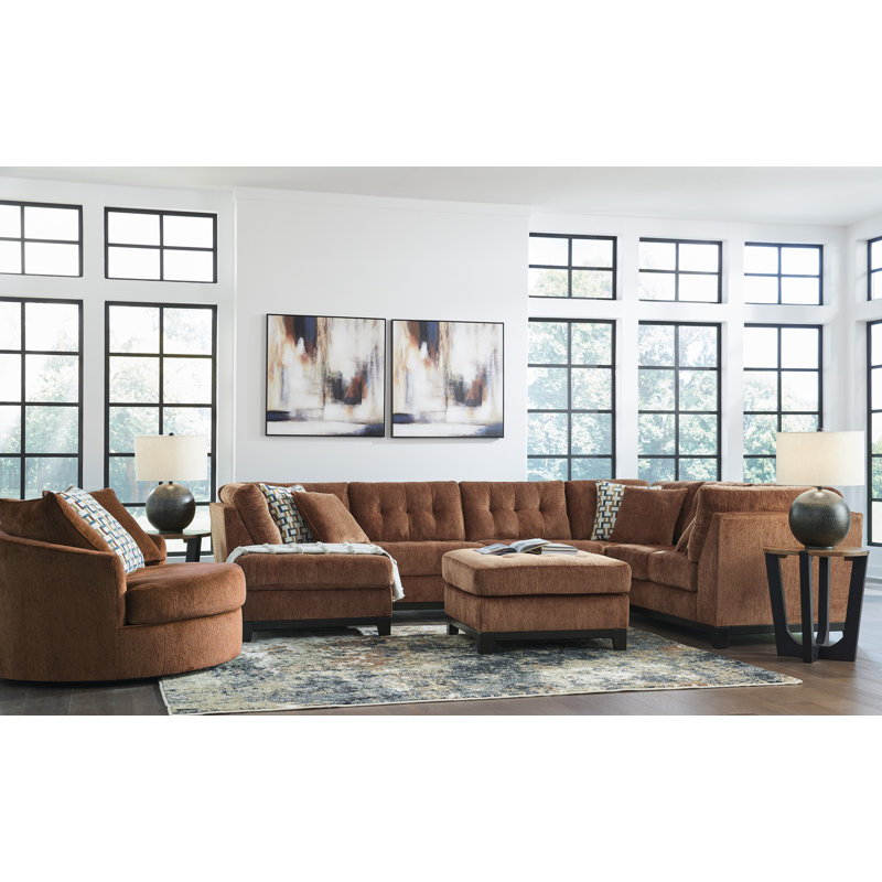 Lesniak Oversized Swivel Accent Chair, Orange Fabric