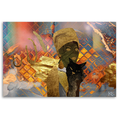 An African Woman And A Cat - No Frame Print on Canvas