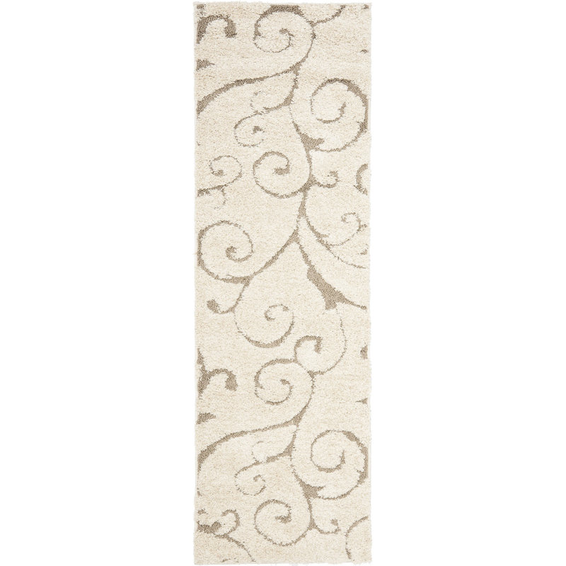 Tapis à motif floral crème à poil long Deanna, Tapis de couloir 2 pi 3 po x 19 pi
