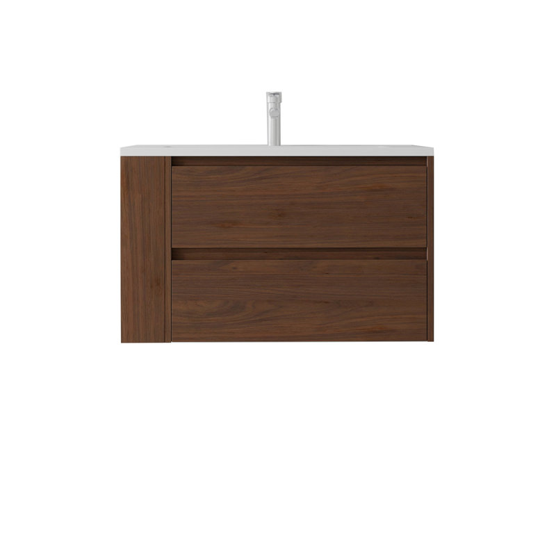 Meuble-lavabo flottant 36 po avec lavabo, porte à fermeture en douceur, lavabo en céramique, contreplaqué 36 po, Brown, 36" W