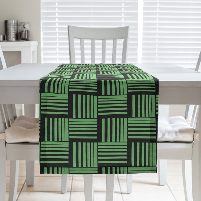 Fractured Stripes Table Runner, 16" x 90", Dark Green/Black