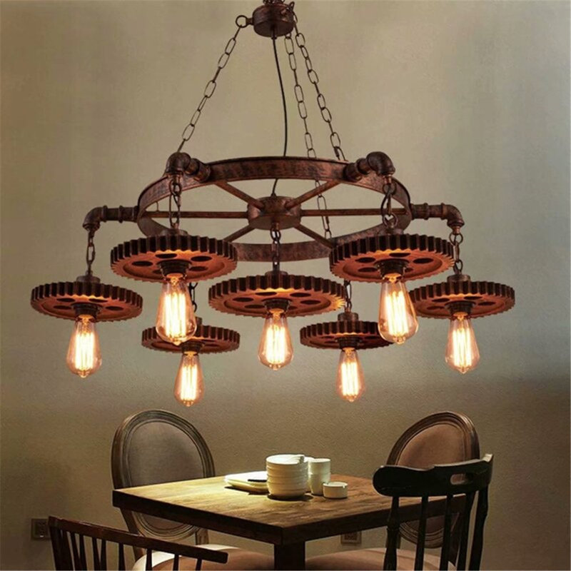 7-Light Retro Industrial Metal Gear Pendant Light