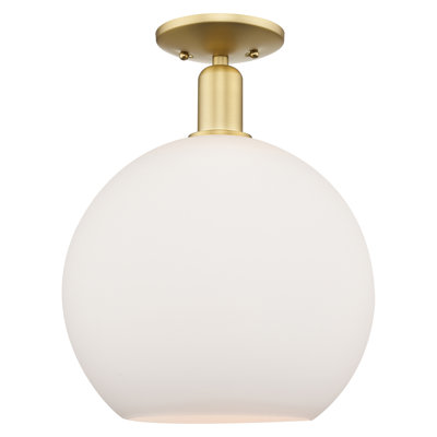 Arcadia - Athens - 1 Light 12" Semi-Flush Mount - Satin Gold Finish - Matte White Shade