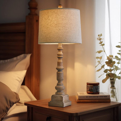 27.75" Vintage Farmhouse USB Table Lamps Set Of 2 For Living Room Bedroom Traditional Bedside Nightstand Lamp With Dual USB Port Resin Table Lamp With Rotary Switch For Living Room Bedroom