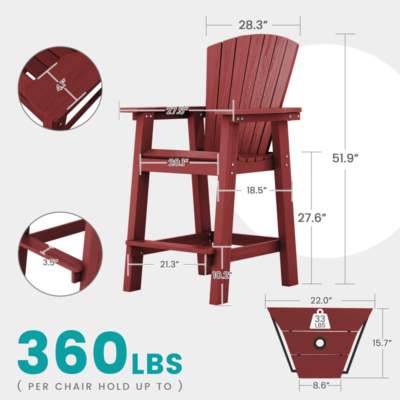 Red Tall Adirondack Chair Set with Connecting Tray