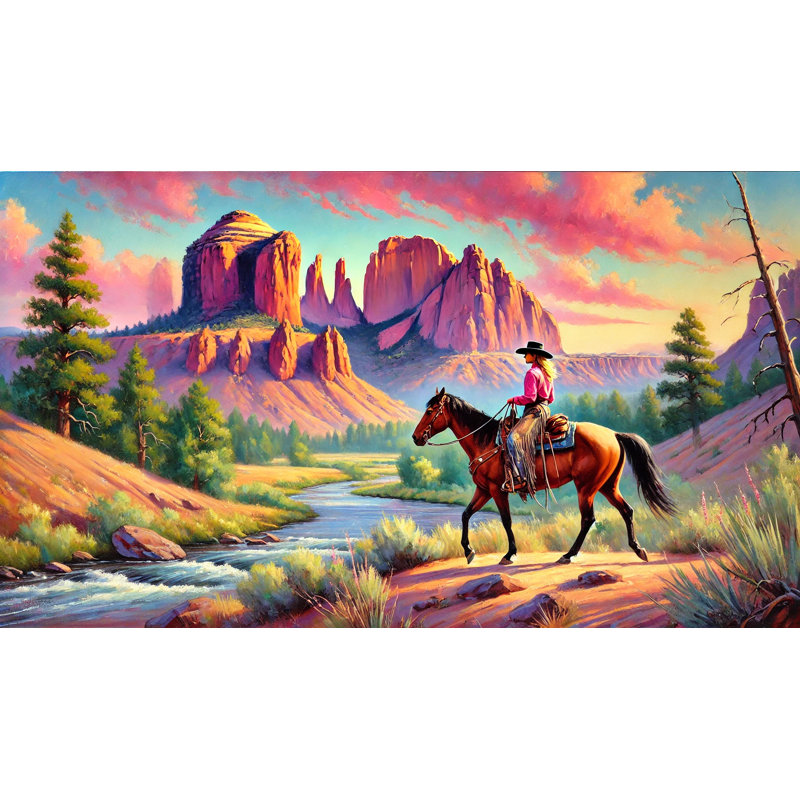 «Western Rider in Canyon Serenity», art mural sur toile tendue, H 20 po x l 36 po