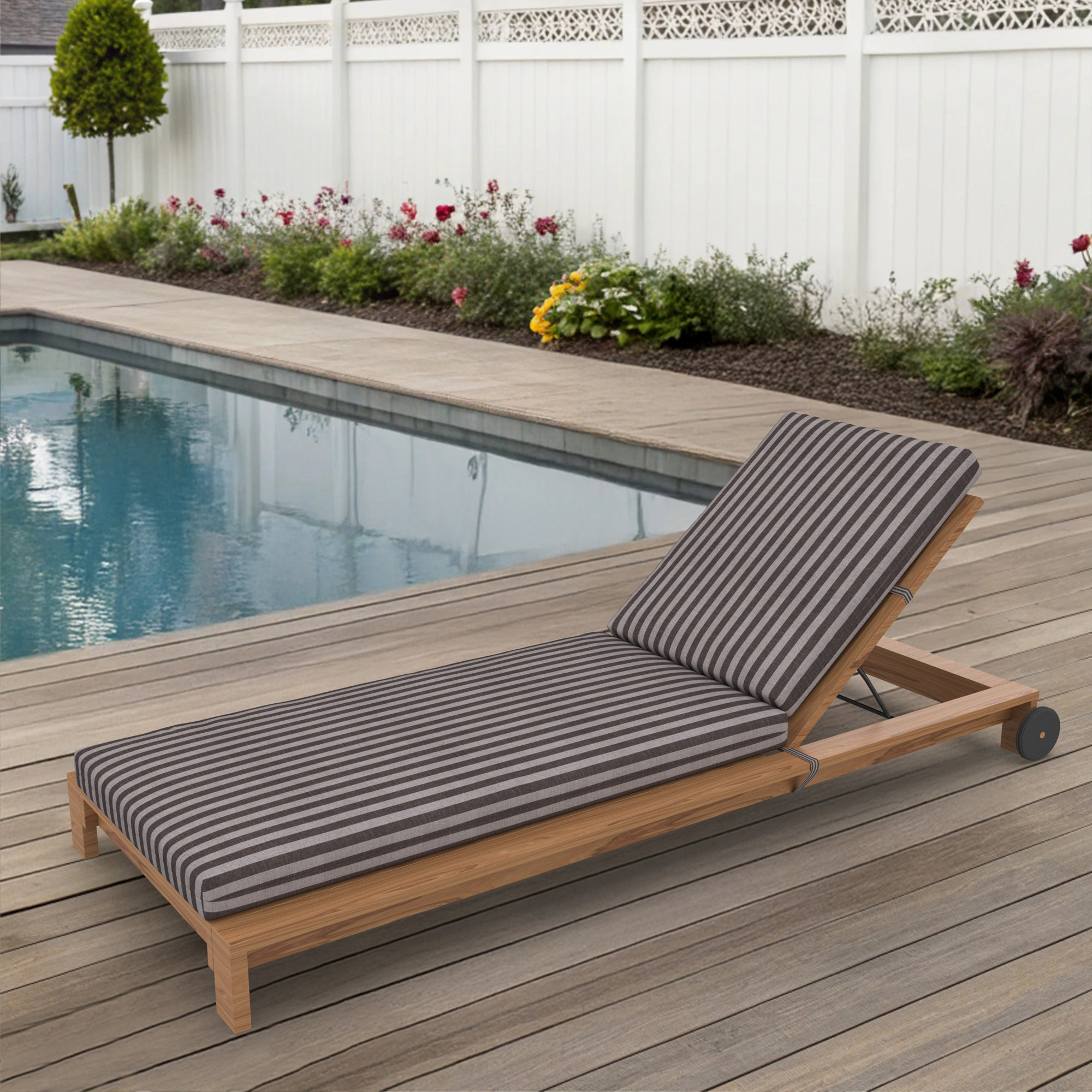 Kacy Sunbrella Outdoor Chaise Lounge Cushion, Sail Away Java, 25" W x 47" D