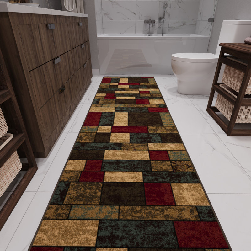 Ottohome Non-Slip Boxes Area Rug For Living Room, Hallway, Entryway Rug, Runner 2'7" x 9'6"
