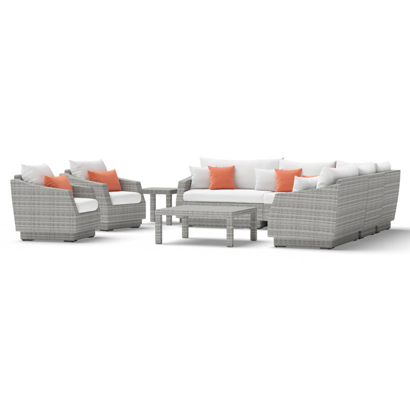 Cannes 9 Piece Seating Group with Cushions, Cast Coral Sunbrella® Plainweave