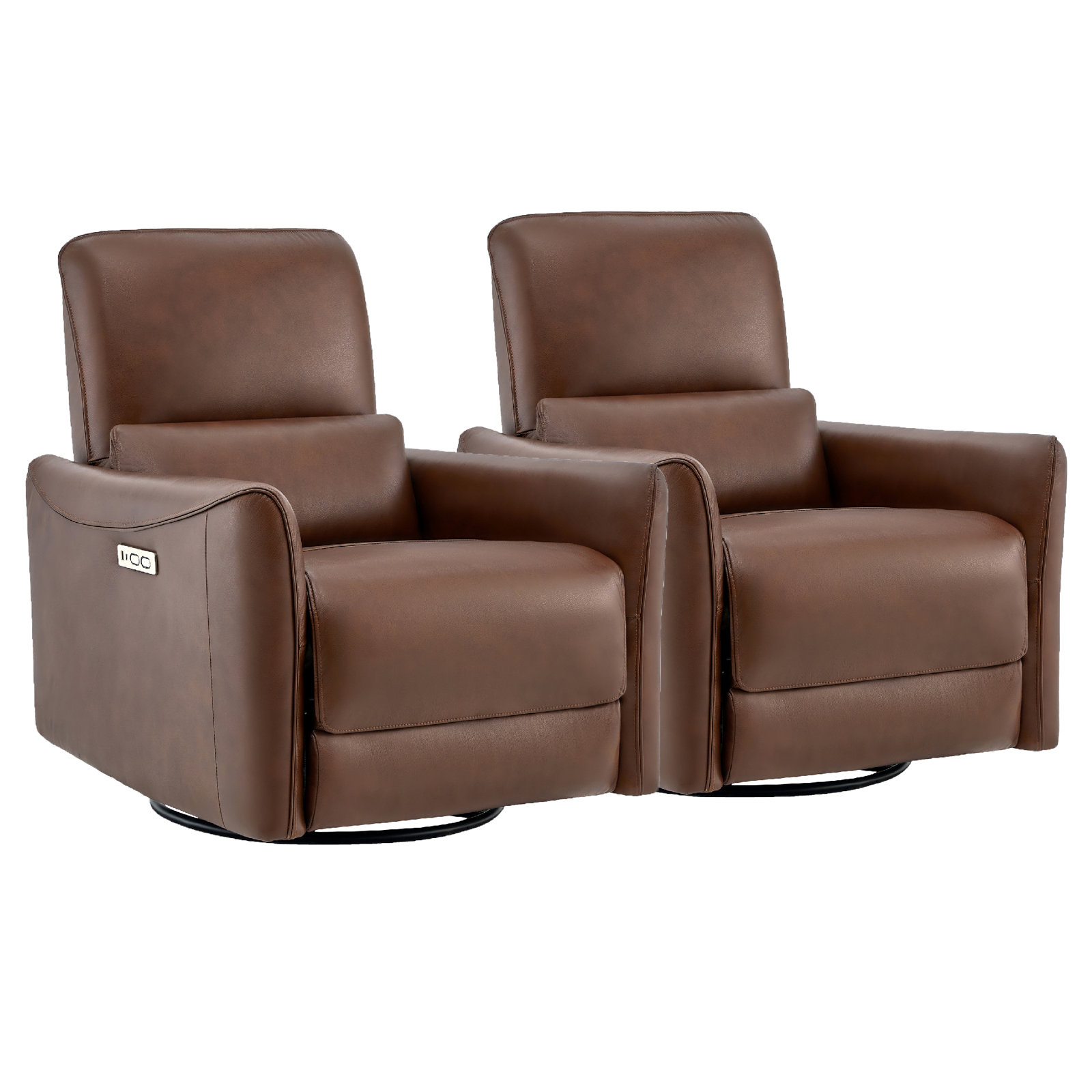 Nikolas Santo Genuine Leather Swivel Power Recliner, Impression Cognac