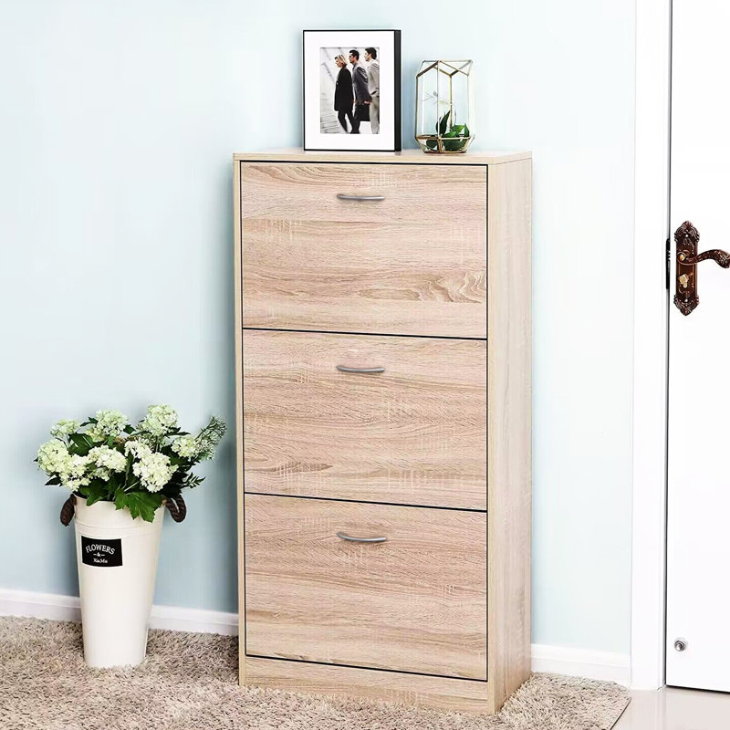Armoire de rangement à 3 chaussures - support en bois pour le vestibule. Le panneau de particules, la finition lisse, les tiroirs à 2 couches, rehausse l'apparence du vestibule 3 avec son organisateur à 3 tiroirs. Fabrication de planches, chaussures spacieuses et quotidienne