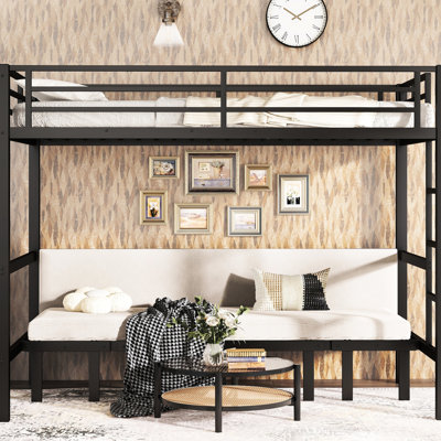 Lit superposé simple en métal noir TG, lit escamotable inférieur pour une utilisation flexible dans la chambre à coucher, garde-corps moulé d'une seule pièce sur le dessus, conception de lit réducteur de bruit, utilisation de l'espace, plateau avec garde-corps renforcé, facile