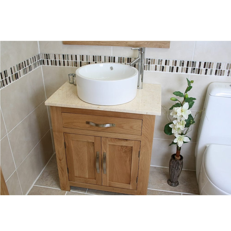 Delreal 750mm Single Bathroom Vanity with Vessel Ceramic Basin, Cream Marble