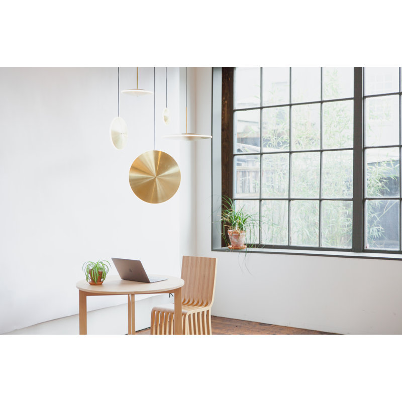 Chrona Modern Round Spun Brass Pendant Light, Vertical, Solid Brass, 10" H x 10" W x 2" D