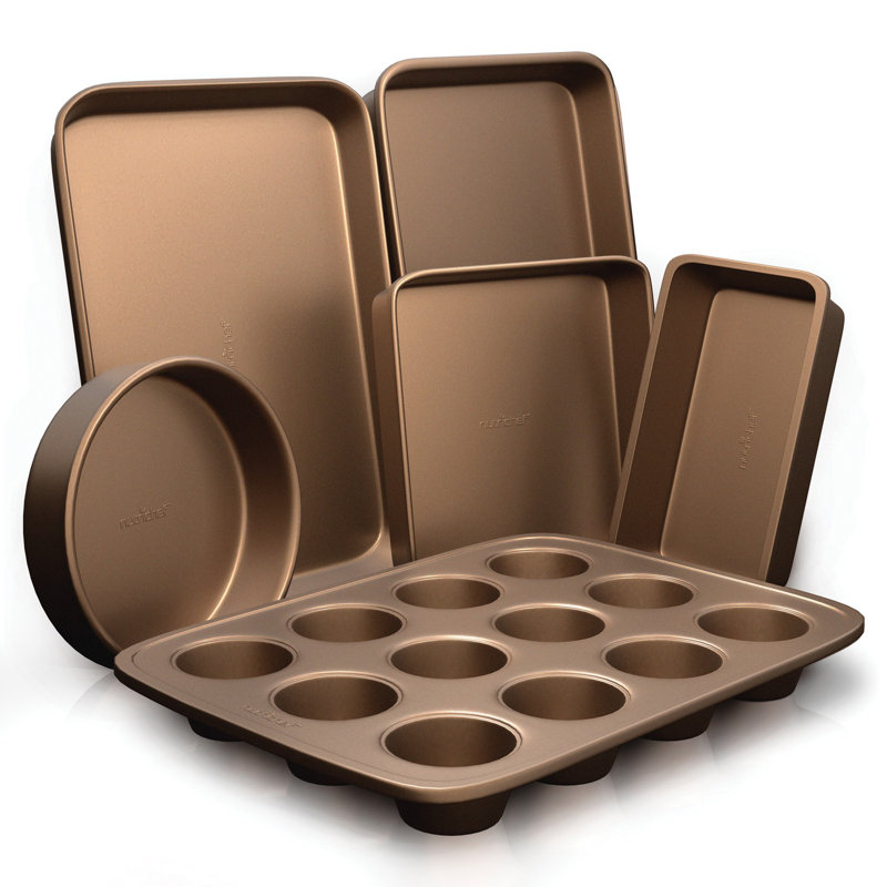 NutriChef 6 Piece Non-Stick Aluminum Bakeware Set, Bronze