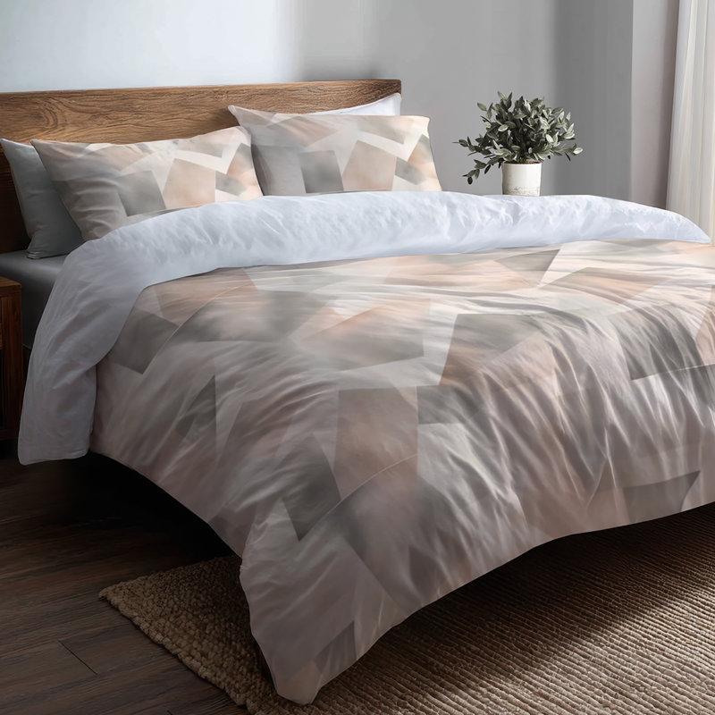 Ensemble de literie 3 pièces Modern - Ensemble de housse de couette et de coussins à motif géométrique délavé rose