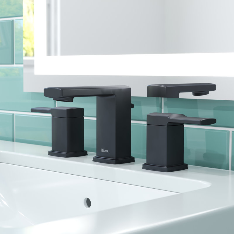 Robinet de salle de bain espacé avec ensemble de drain Deckard, Noir mat