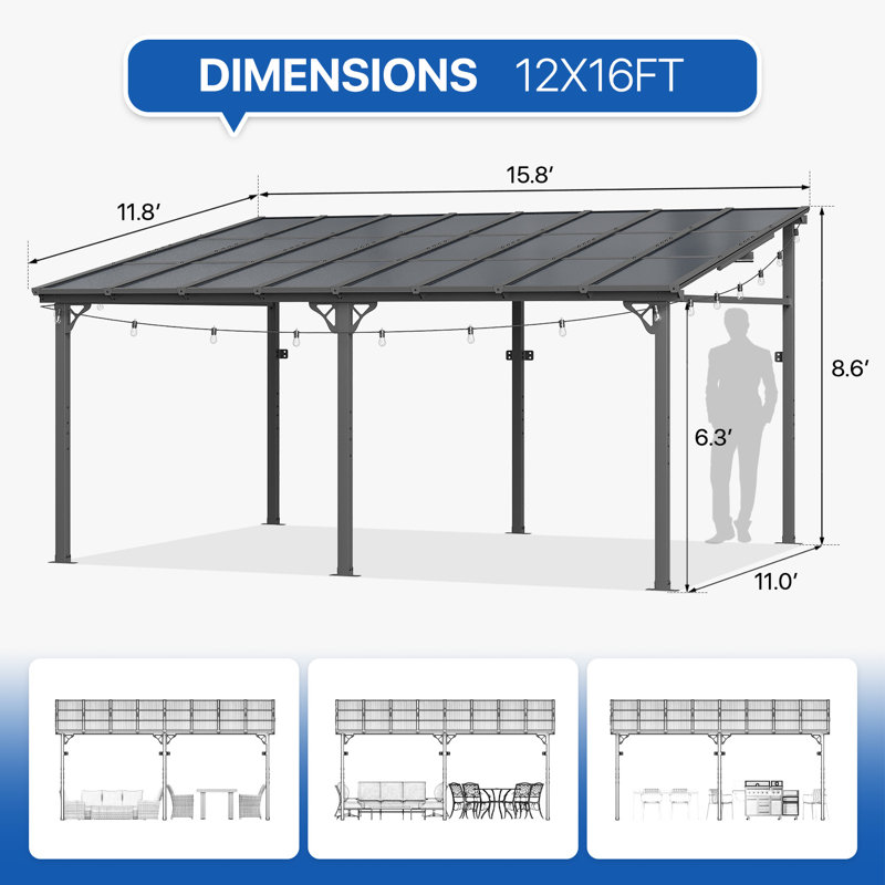 14 pi. L 10 pi. Pergola en métal