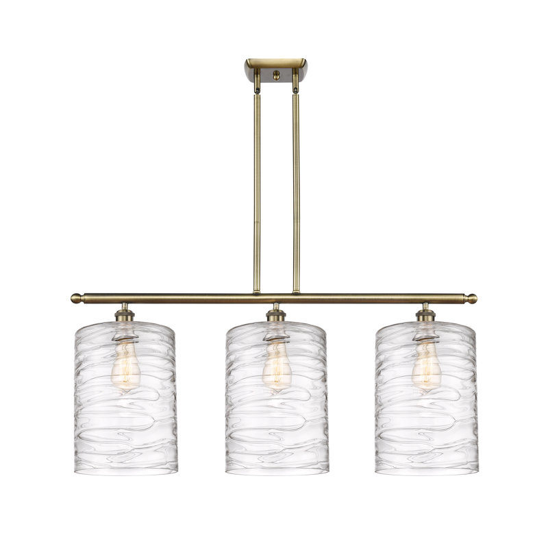 Luminaire suspendu tambour 3 lumières Dublin, Laiton antique, Tourbillon déco