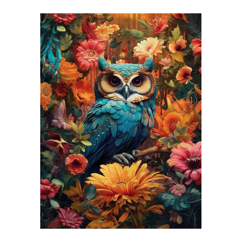 Tapis décoratif moderne à motif tissé hibou parmi les fleurs, Sous-tapis rectangulaire de 3 pi 3 po x 4 pi 11 po