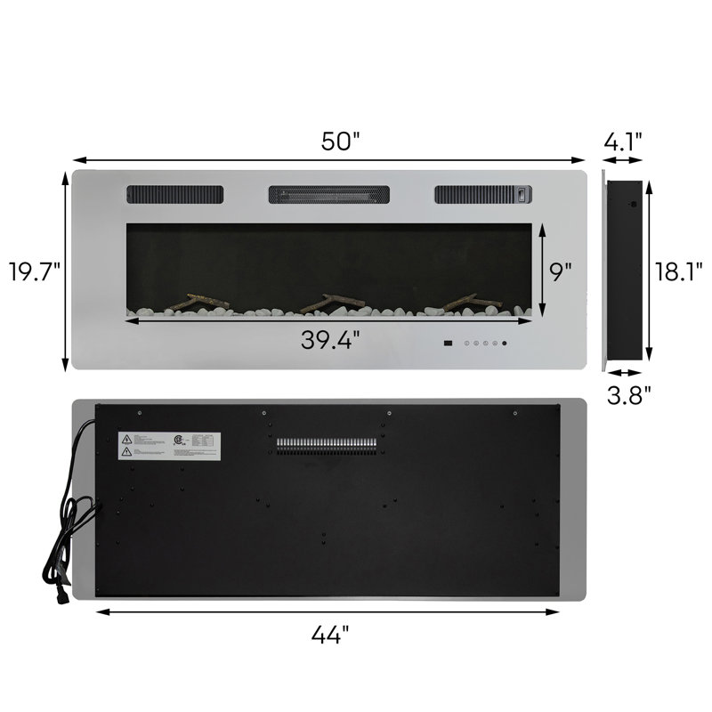Foyer électrique Dahill, H 19,7 po x l 60 po x P 3,8 po, Gris