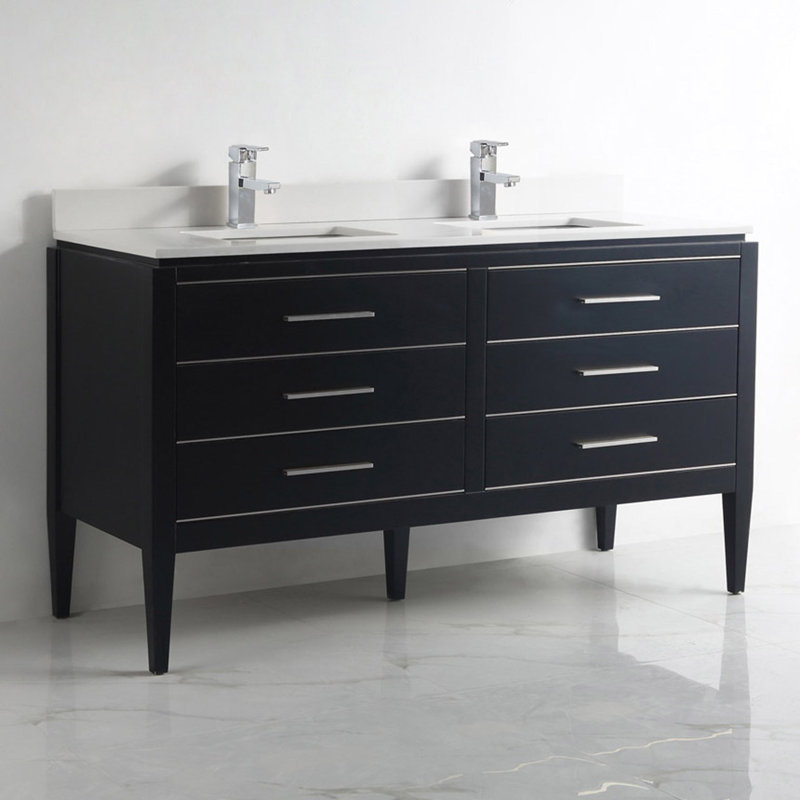 Base de meuble-lavabo double 60 po seulement, Noir/chrome