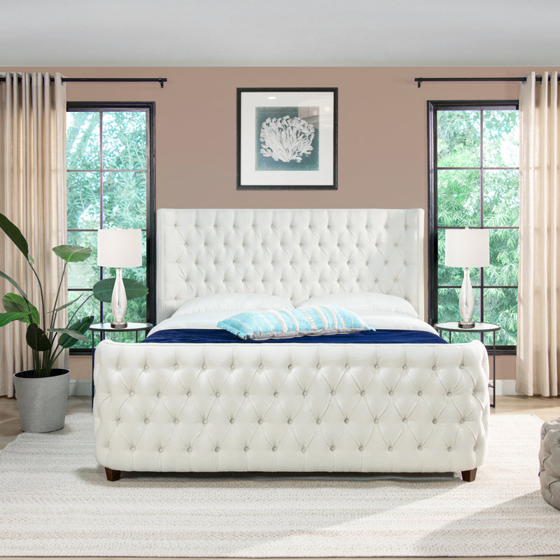 Currier Upholstered Wingback Bed, Antique White, King