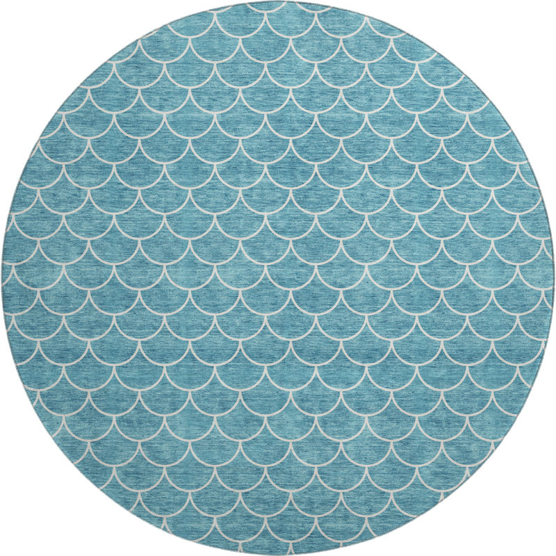 Premium Machine Washable Prisco Teal Rug, Round 8'