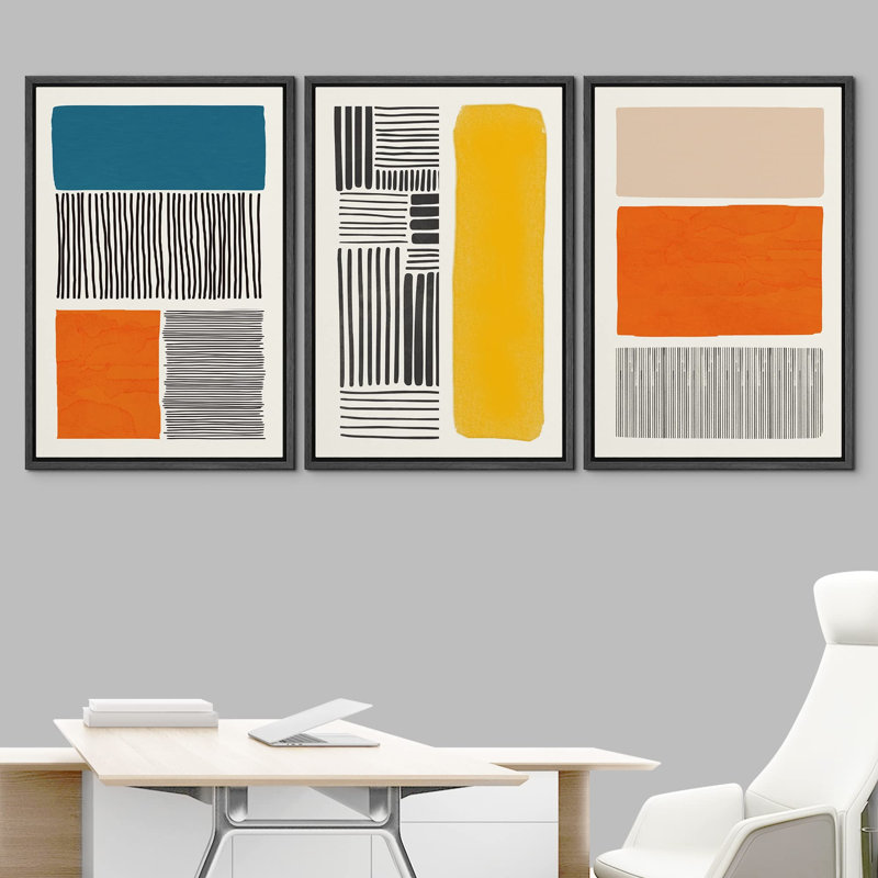 Blocs de couleurs vives abstraites, blocs de couleurs vives, collage, formes abstraites, 3 pièces, H 36 po x l 72 po, Noir