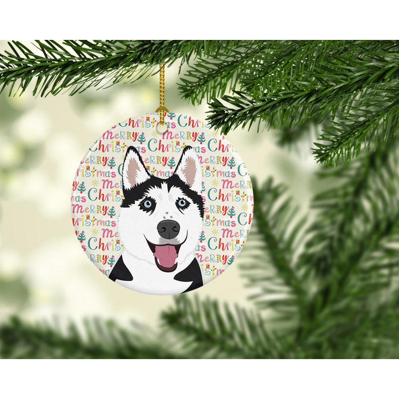 Ornement suspendu de Noël Husky sibérien en noir et blanc