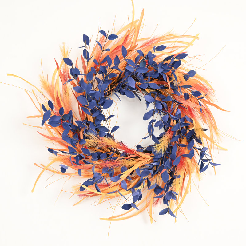 Couronne d'herbe artificielle 24 po Boho Eucalyptus Fluffy Pampas