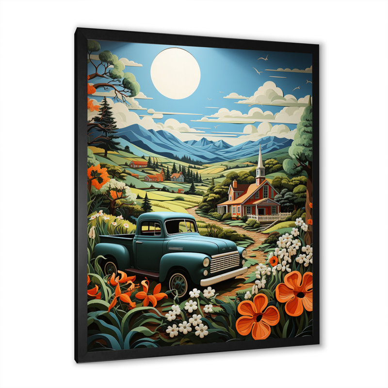 Wilsmere Pickup Truck Country Charm II - imprimé, H 32 po x l 24 po x P 1 po, Cadre photo noir