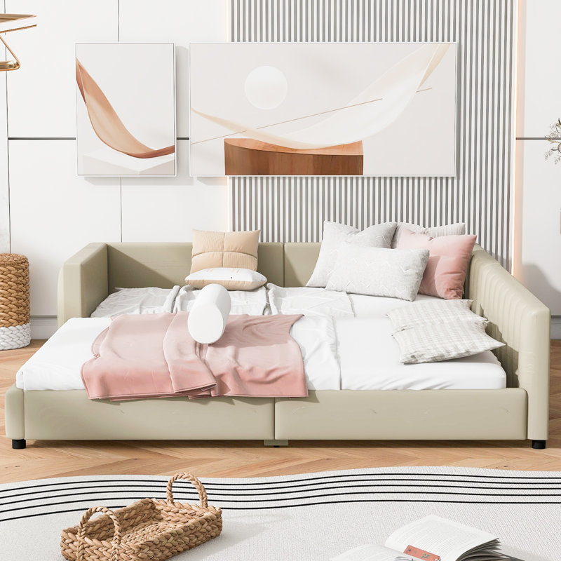 Ensemble de lit plateforme tapissier Adonia &, Beige