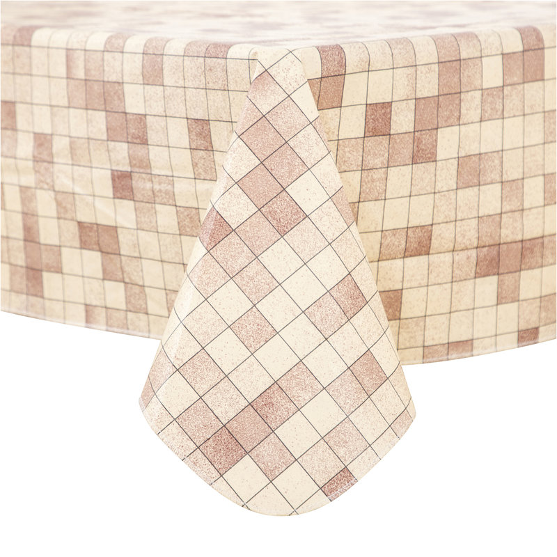 Nappe à carreaux en vinyle avec envers en flanelle 60 po x 84 po, rectangle beige rosé rétro, Rosé / beige
