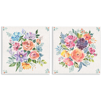 Ensemble de 2 plaques murales à motif floral rétro, design par Jenny Faw