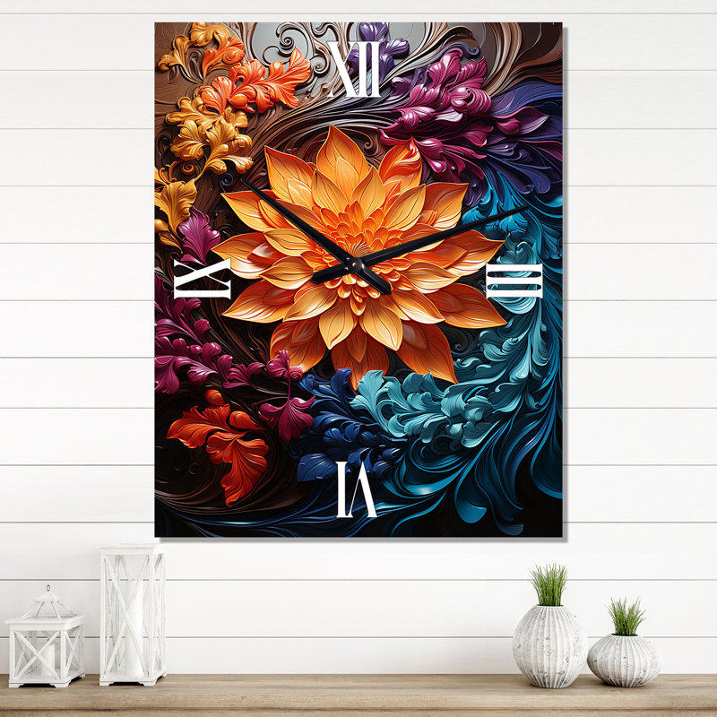 Horloge murale kaléidoscopique Curl Flower I - Abstract Spirals, Grand