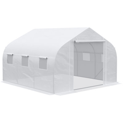 Outsunny 12' X 10' X 7' Walk-In Greenhouse, Tunnel Green House With Zippered Mesh Door And 6 Mesh Windows, Gardening Plant Hot House With Galvanized Steel Frame, White