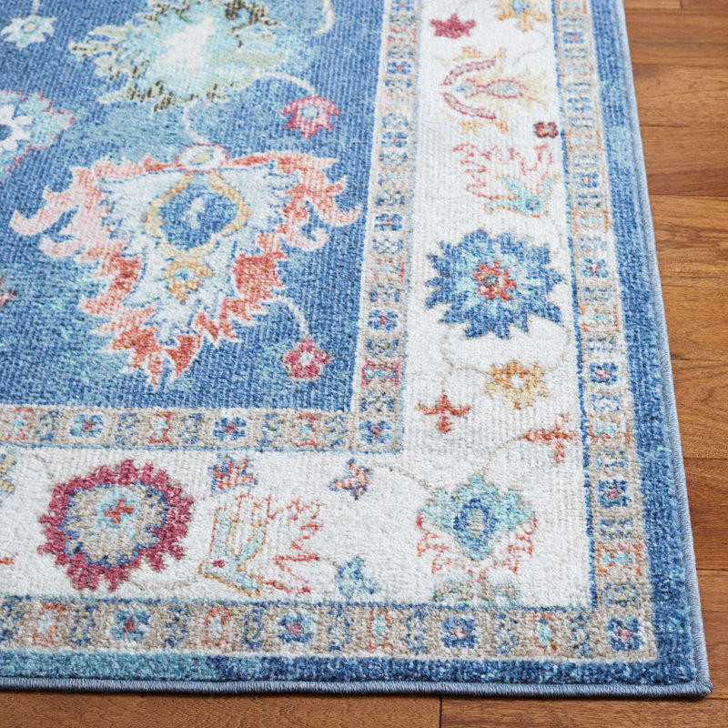 Tapis bleu marine / ivoire Southwestern, Rectangle 4 pi 5 po x 6 pi 5 po