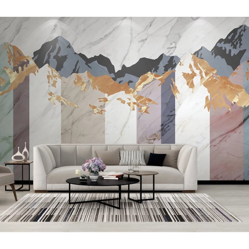 Mountains Artistic Design Marble Background Scandinavian Removable Wallpaper, 9" L x 15" W