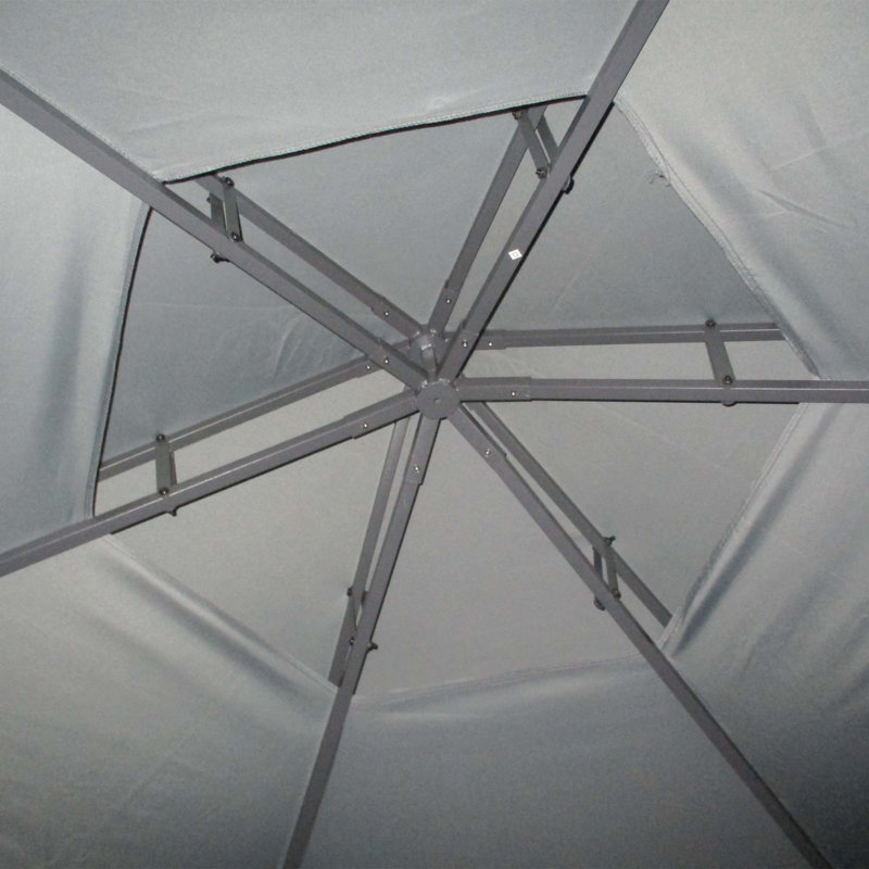 Patio Gazebo, Double Roof Hexagon Outdoor Gazebo Canopy Shelterwith Netting & Curtains, Solid Steel Frame For Garden, Lawn, Backyard And Deck