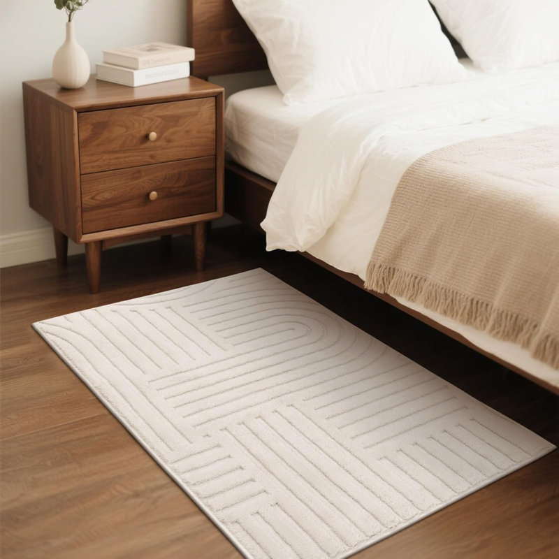 Soft Cozy Fluffy Arch Pattern High-Low Pile Area Rugs, Beige, Rectangle 2' x 3'