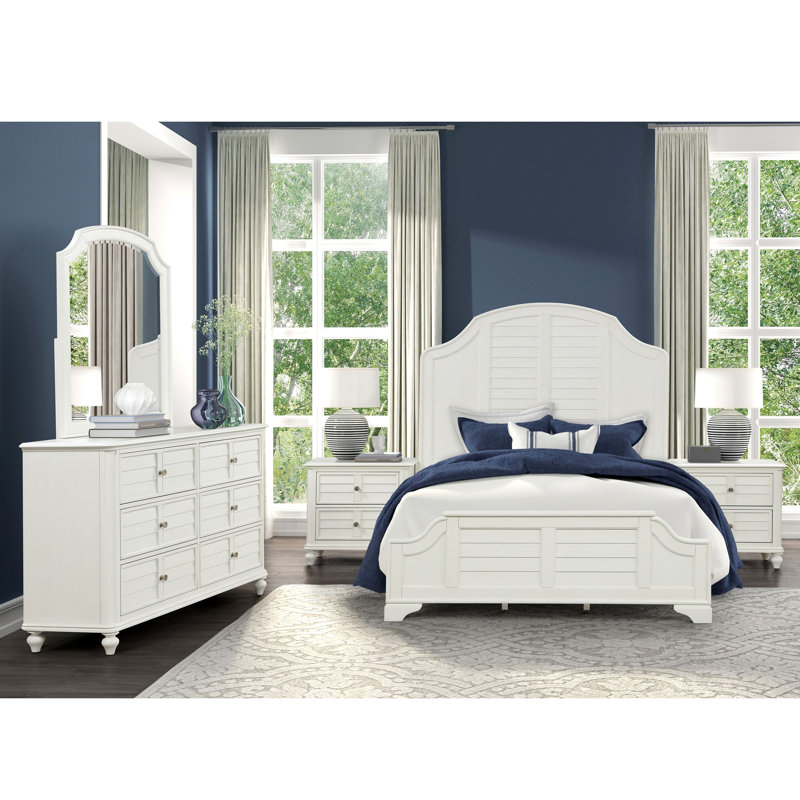 Ensemble de chambre à coucher 5 pièces Carville, Très grand, 5 Pcs: Bed, 2 Nightstands, Dresser, Mirror